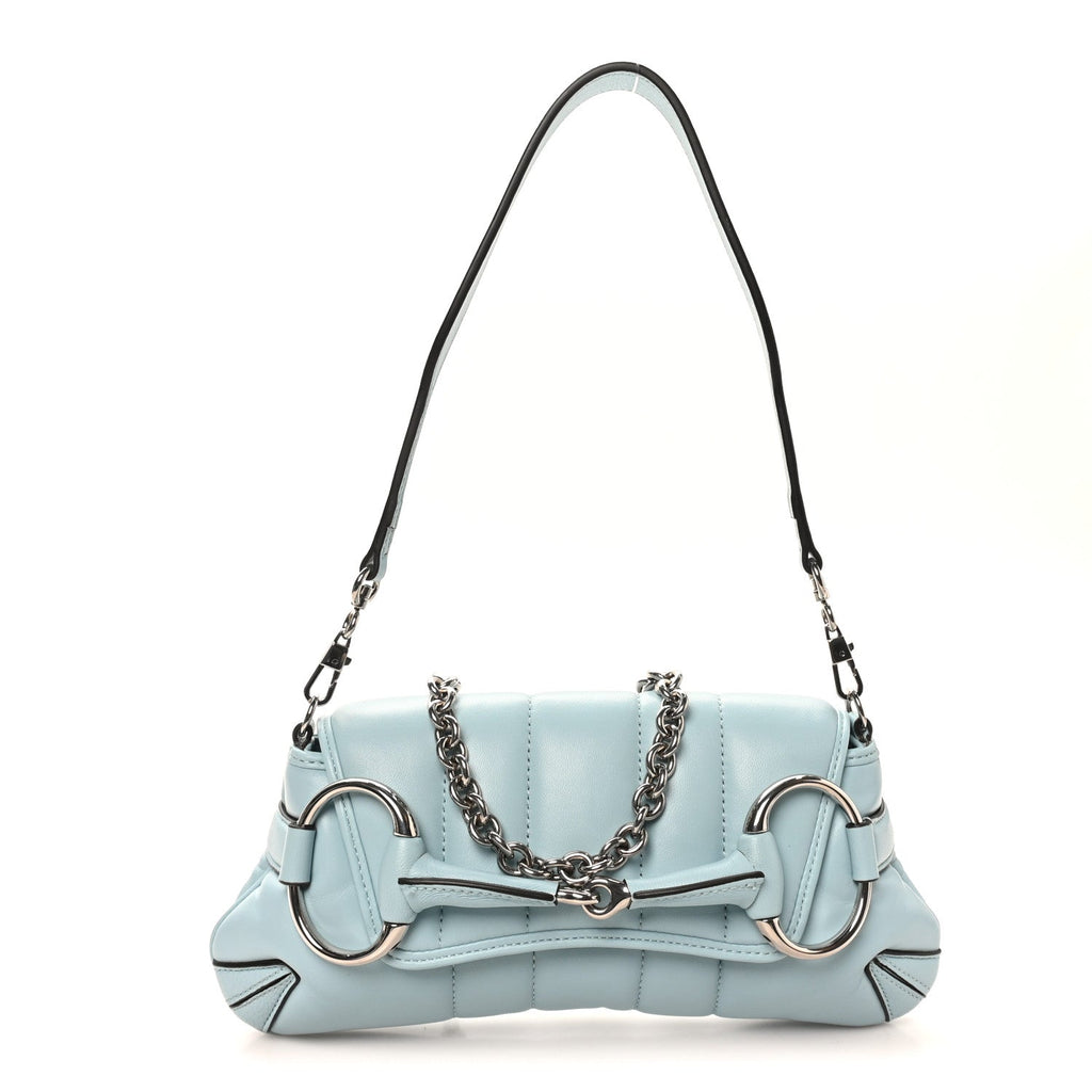 Gucci Nappa Vertical Matelasse Medium Maxi Horsebit Chain Shoulder Bag Crystal Snow