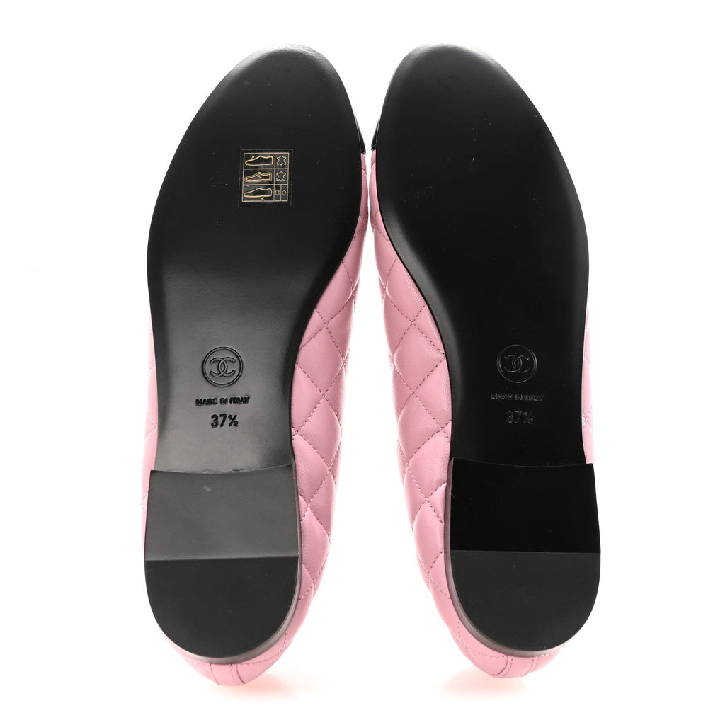 Lambskin Quilted CC Cap Toe Ballerina Flats 37.5 Pink Black