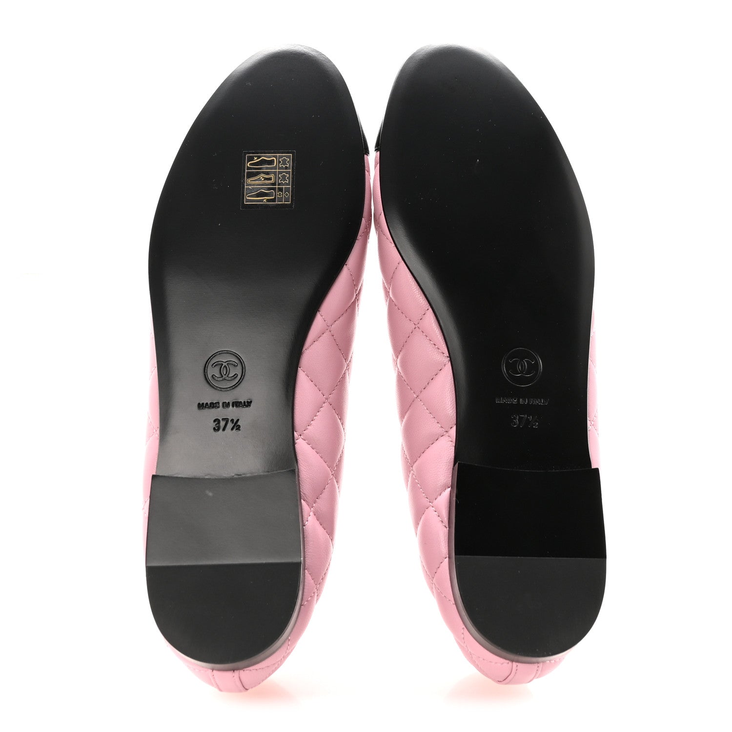 Lambskin Quilted CC Cap Toe Ballerina Flats 37.5 Pink Black