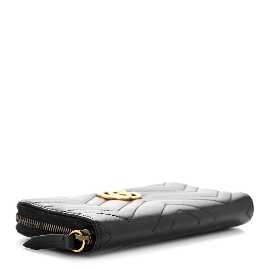 Gucci Calfskin Matelasse GG Marmont Zip Around Organizer Wallet Black