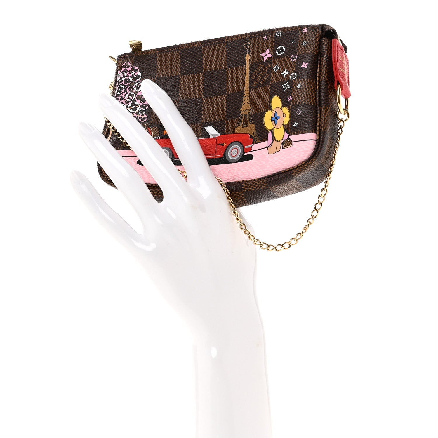 Louis Vuitton Damier Ebene 2019 Christmas Animation Mini Pochette Accessories Red