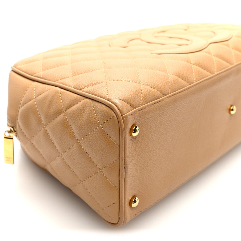 Chanel Caviar Quilted Large Bowler Bag Beige