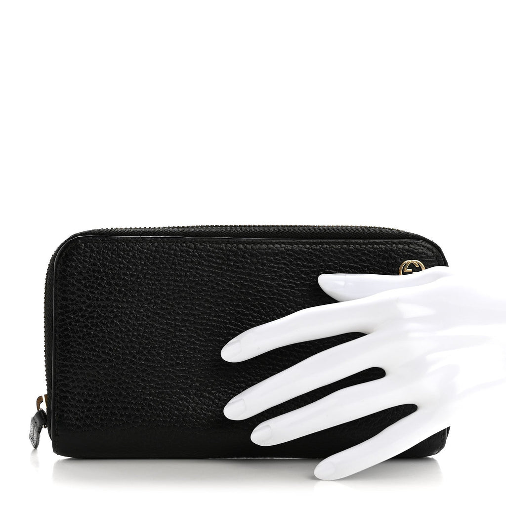Gucci Dollar Calfskin GG Zip Around Wallet Black