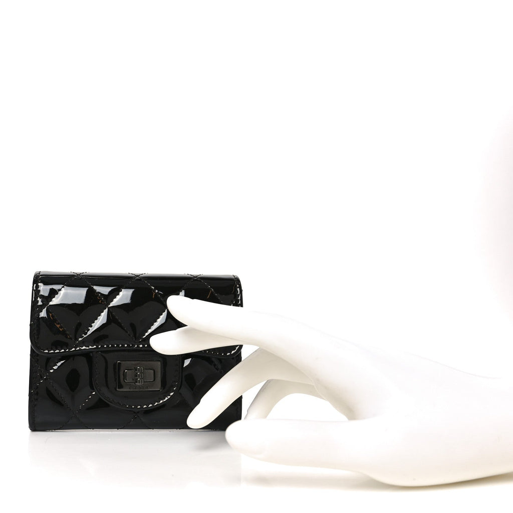 Patent Quilted Reissue Flap Card Holder Wallet So Black