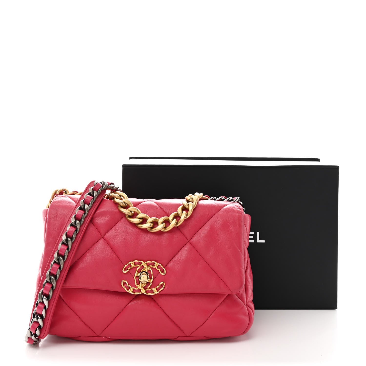 Chanel Lambskin Quilted Medium Chanel 19 Flap Dark Pink
