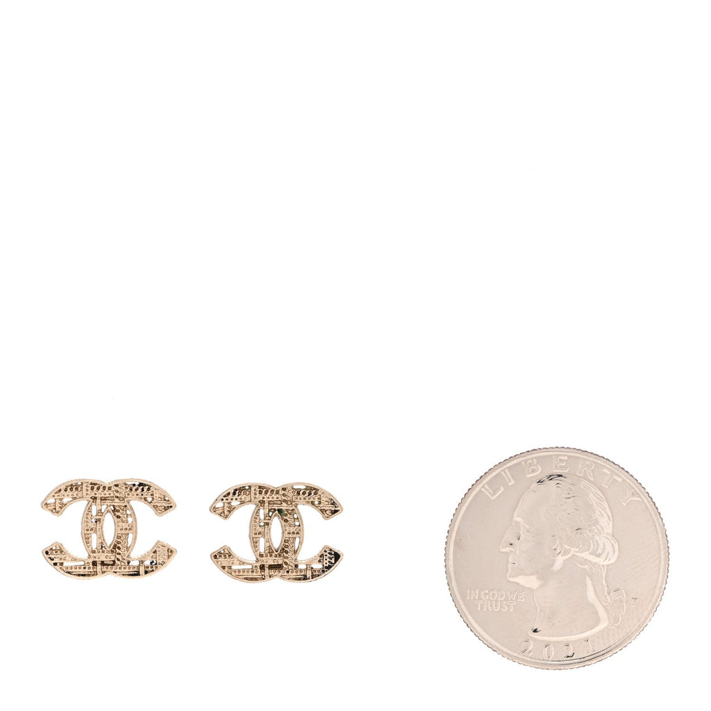 Chanel Tweed Effect CC Earrings Gold