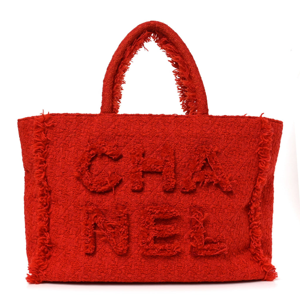 Chanel Wool Tweed Large Zipped Shopping Tote Dark Orange