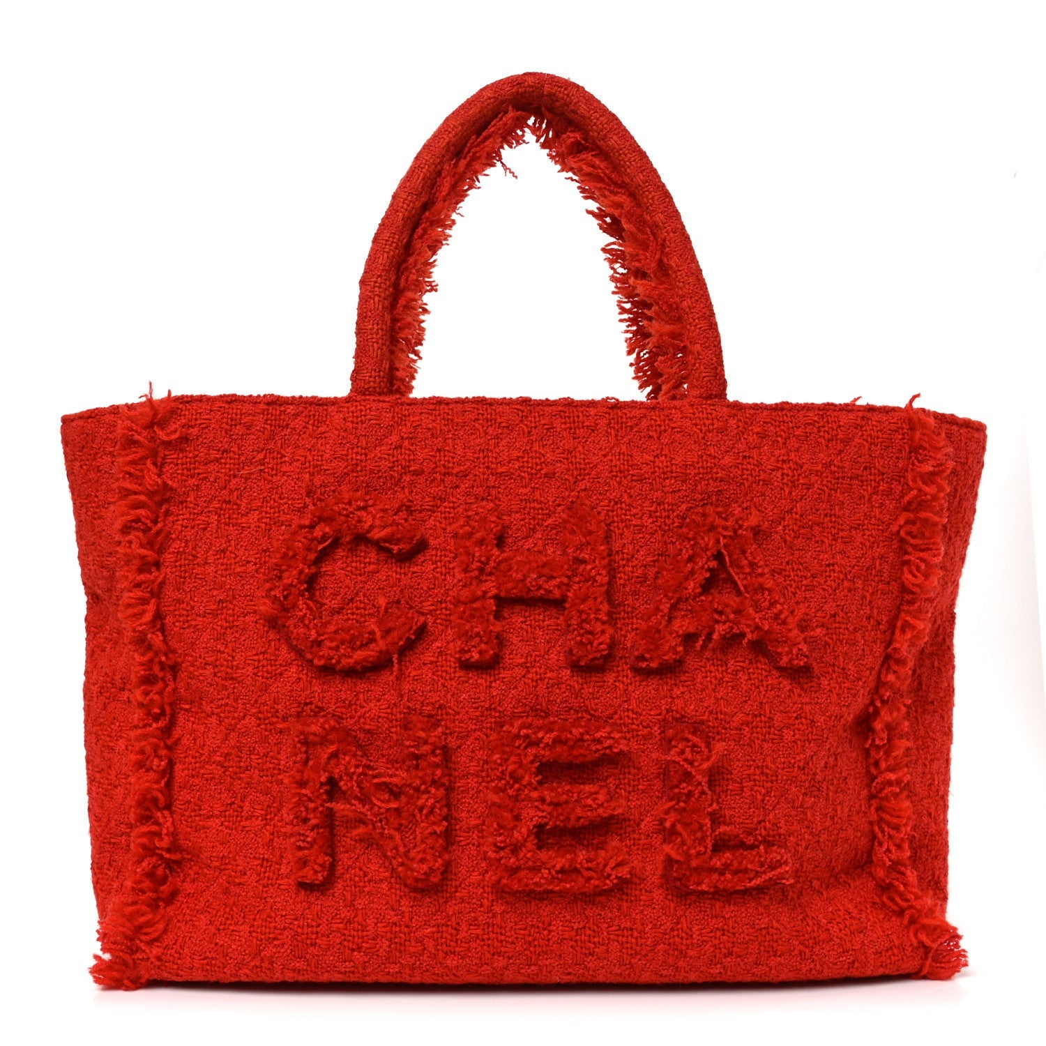 Chanel Wool Tweed Large Zipped Shopping Tote Dark Orange