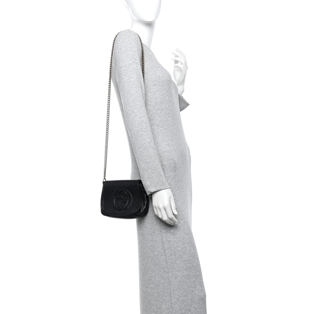 Gucci Pebbled Calfskin Small Soho Flap Crossbody Black