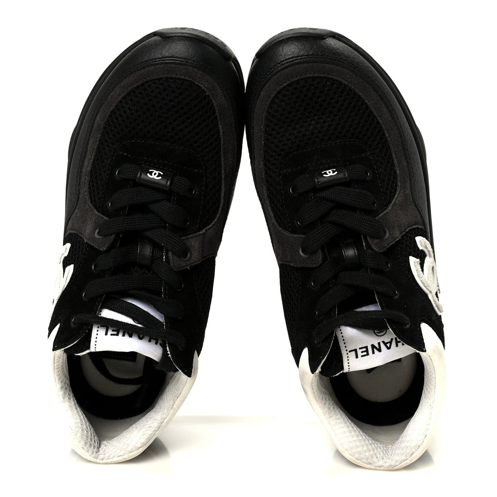 Mesh Suede Grained Calfskin Womens CC Sneakers 37 Black White