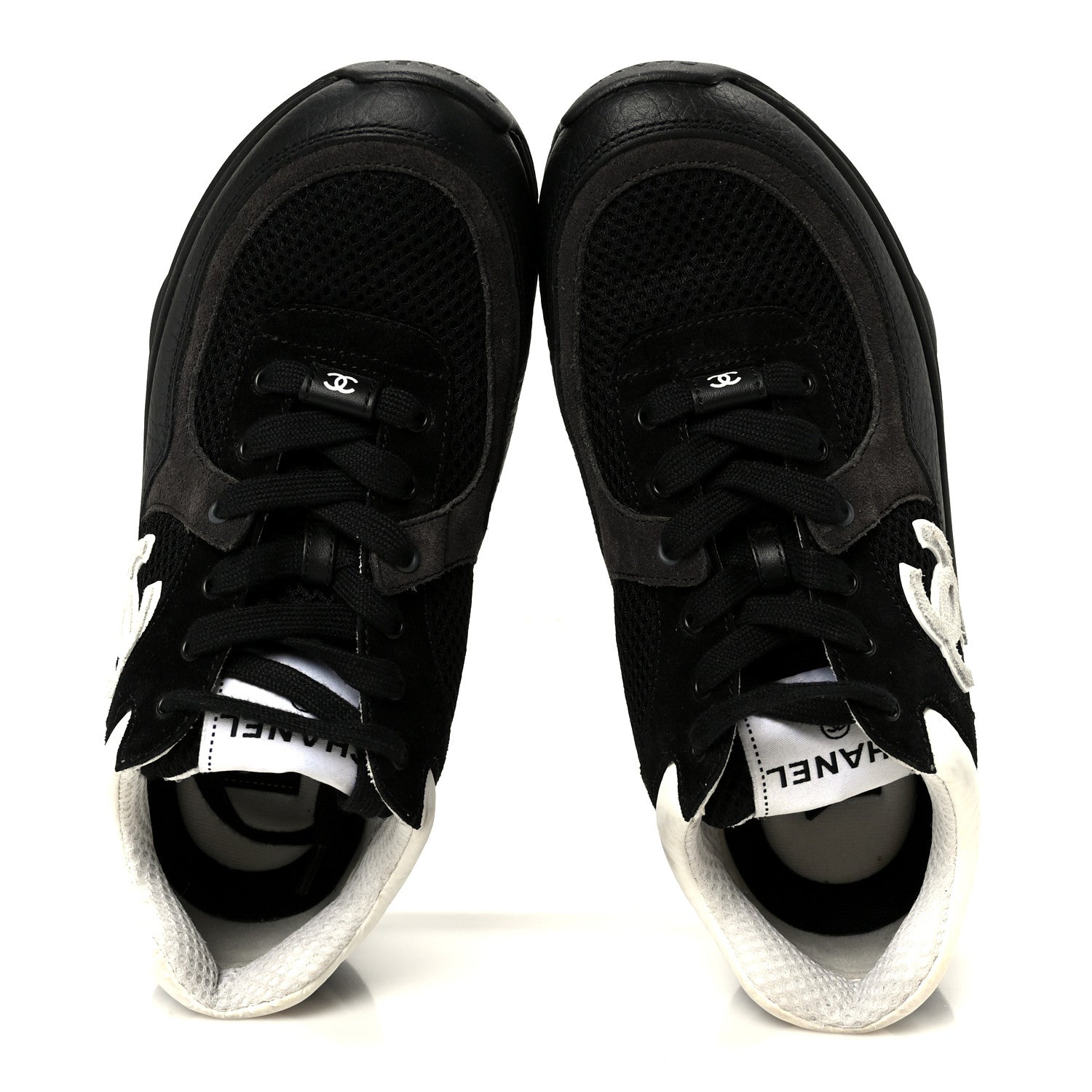 Mesh Suede Grained Calfskin Womens CC Sneakers 37 Black White