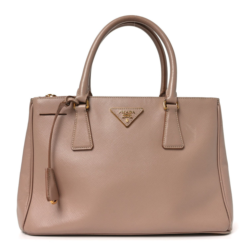 Prada Saffiano Small Galleria Double Zip Tote Cammeo