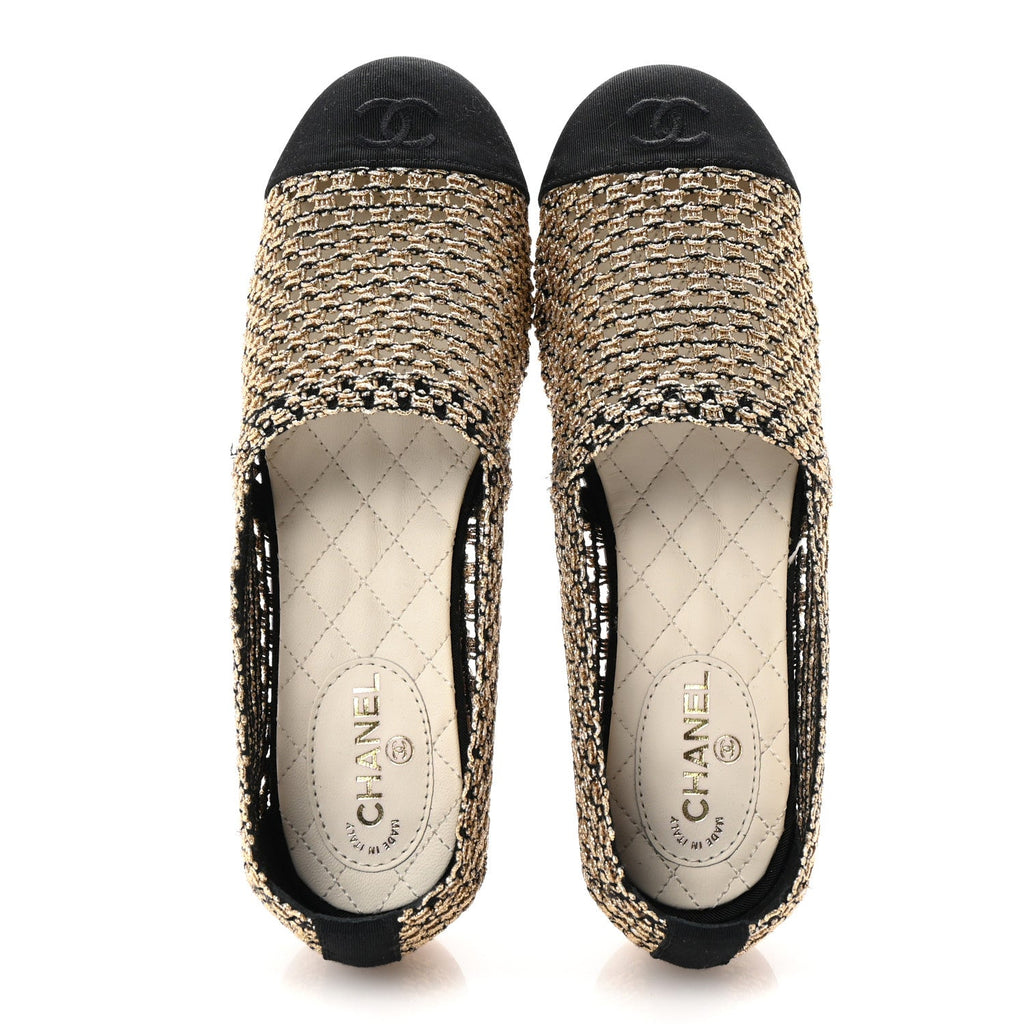 Knit Grosgrain Cap Toe CC Moccasin Loafers 36 Gold Black