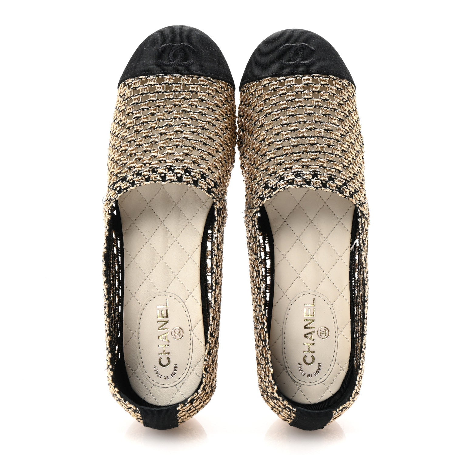 Knit Grosgrain Cap Toe CC Moccasin Loafers 36 Gold Black