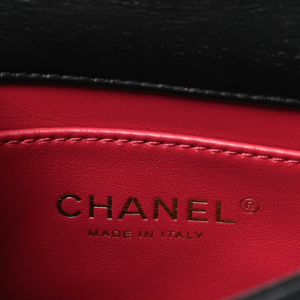 Chanel Lambskin Enamel Quilted Mini Pending CC Square Flap Black