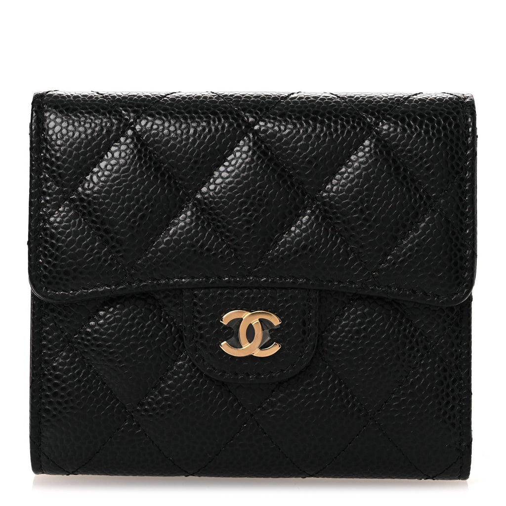 Caviar Quilted Compact Flap Wallet Black