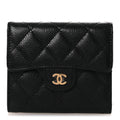 Caviar Quilted Compact Flap Wallet Black