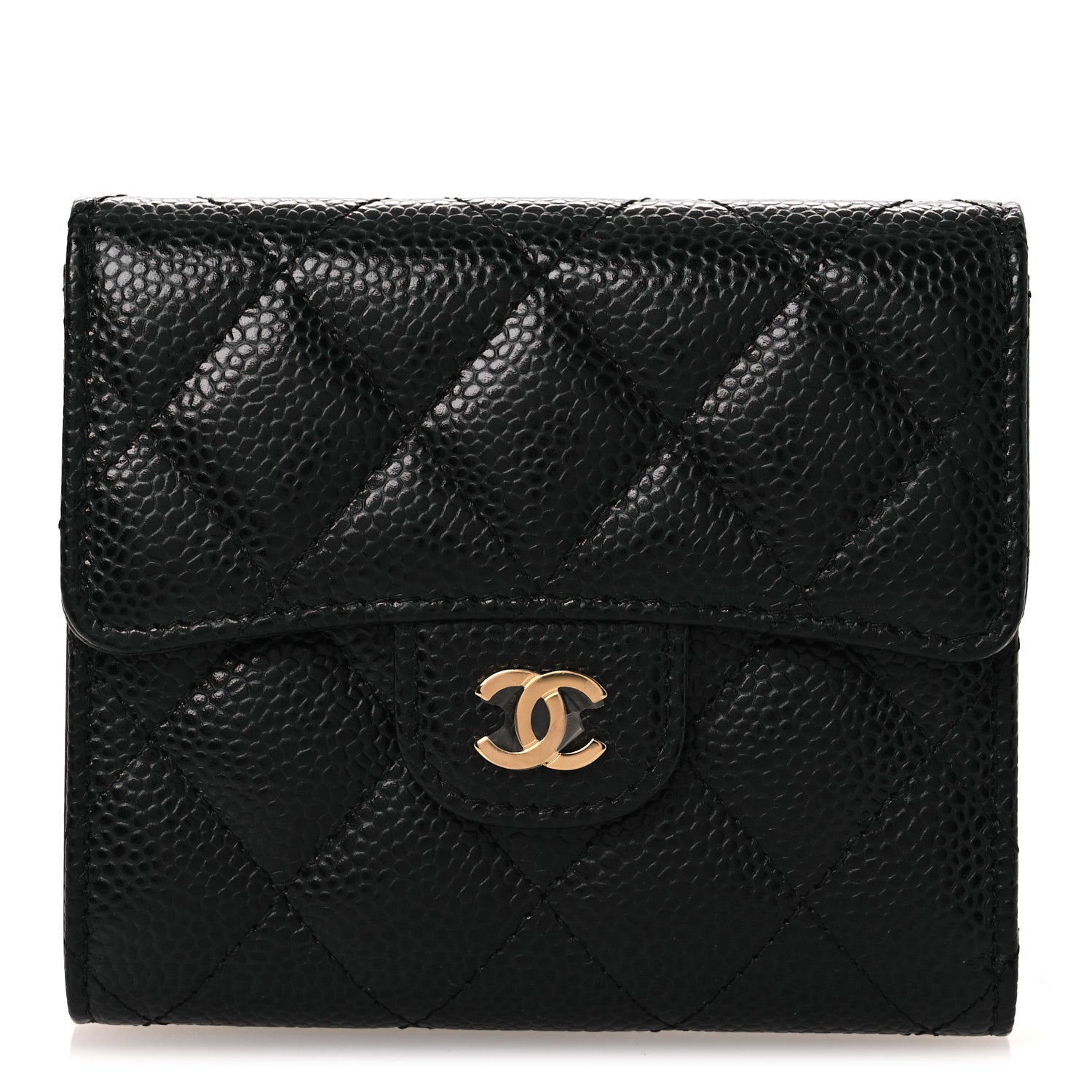 Caviar Quilted Compact Flap Wallet Black