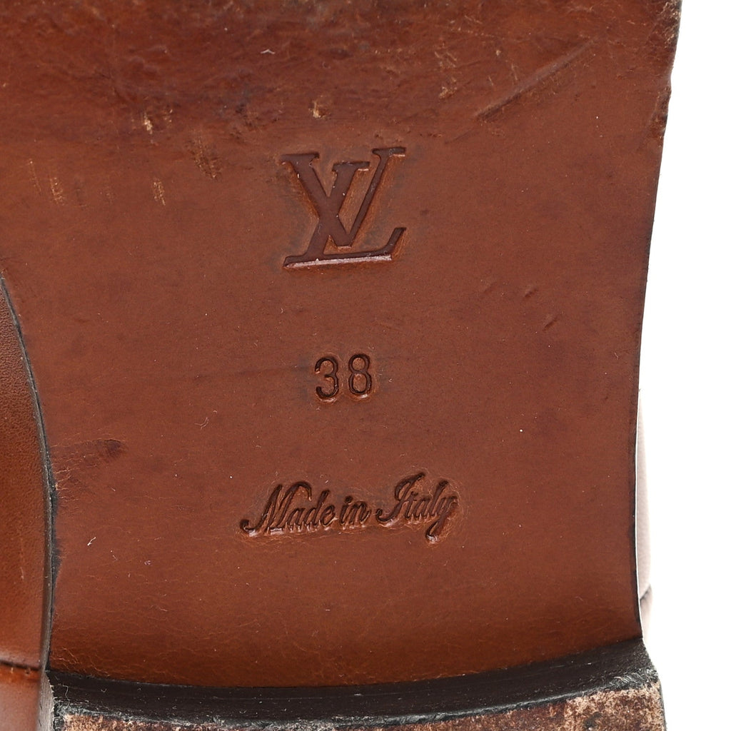 Louis Vuitton Canvas Calfskin Heritage Flat High Boots 38 Beige Brown