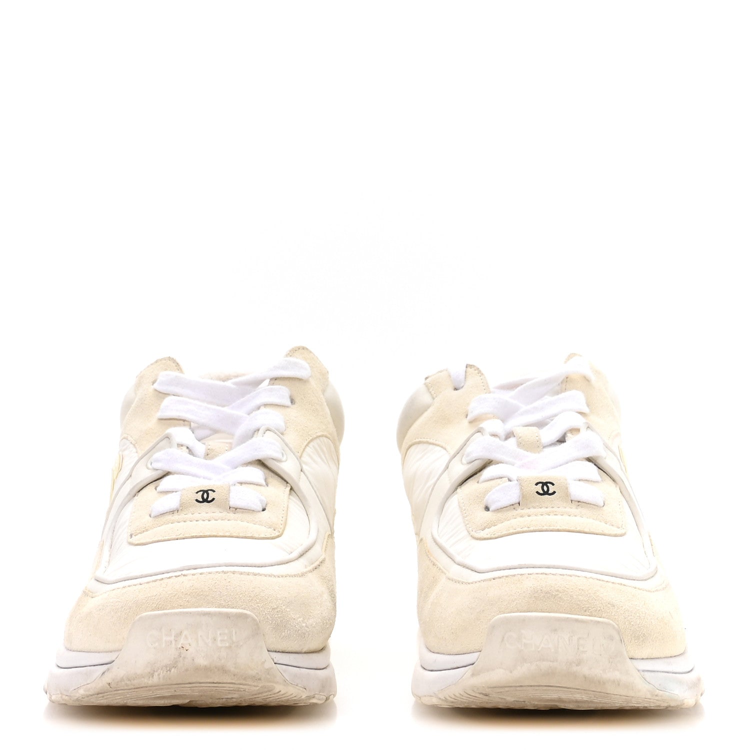 Chanel Suede Calfskin Fabric CC Sneakers 42 White