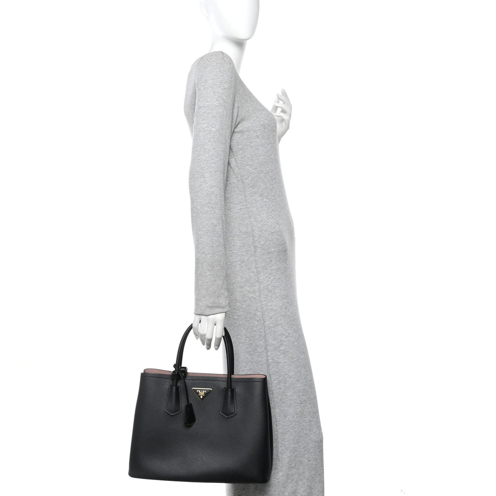 Prada Saffiano Cuir Medium Double Bag Black Mughetto
