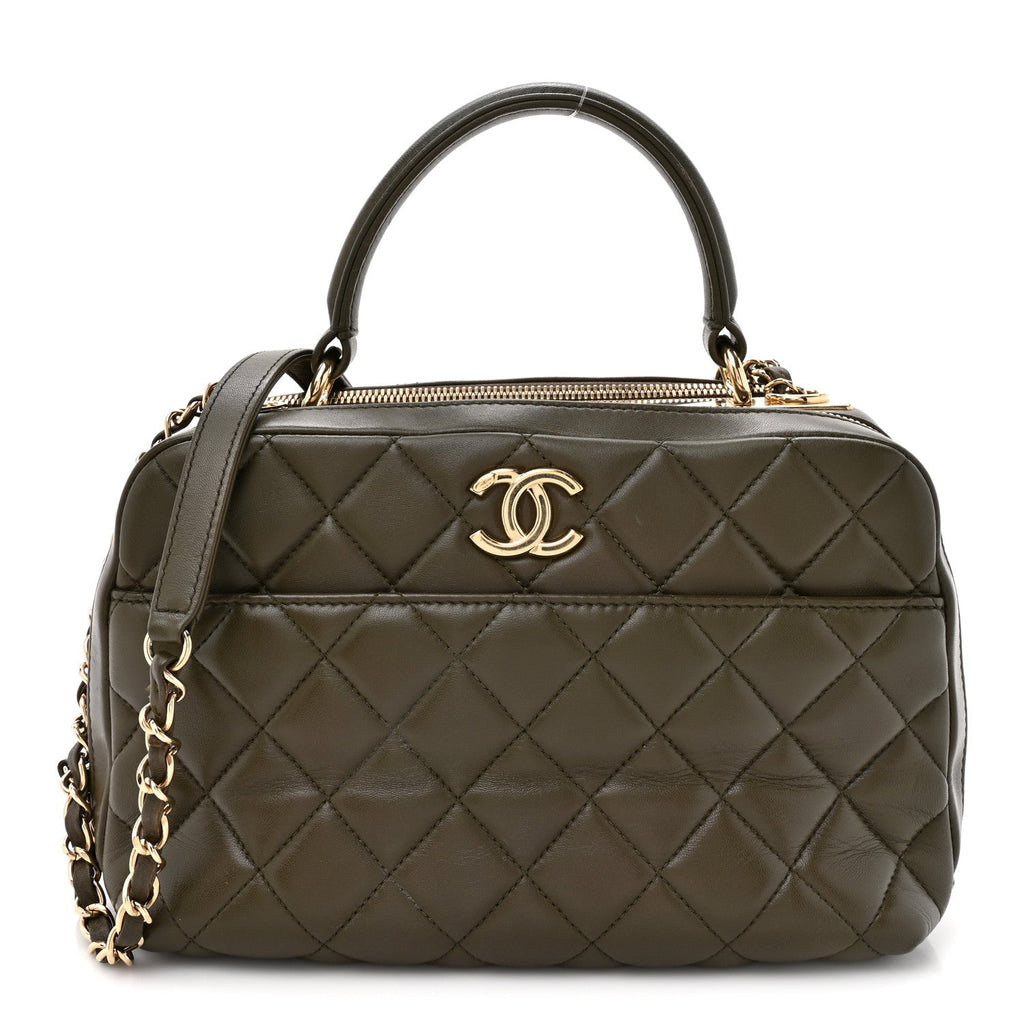Chanel Lambskin Quilted Medium Trendy CC Bowling Bag Dark Khaki