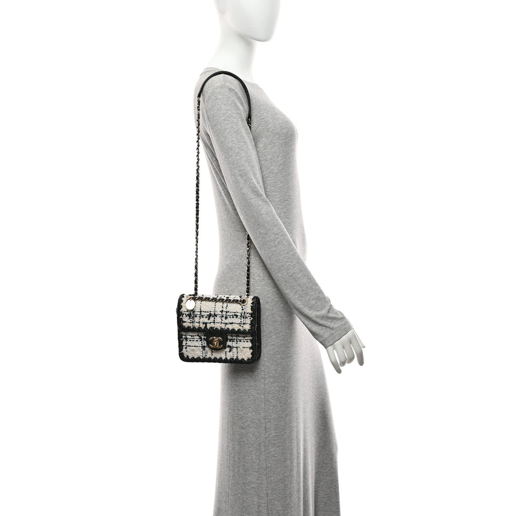 Chanel Tweed Braided Calfskin Mini My Own Frame Flap Grey Black