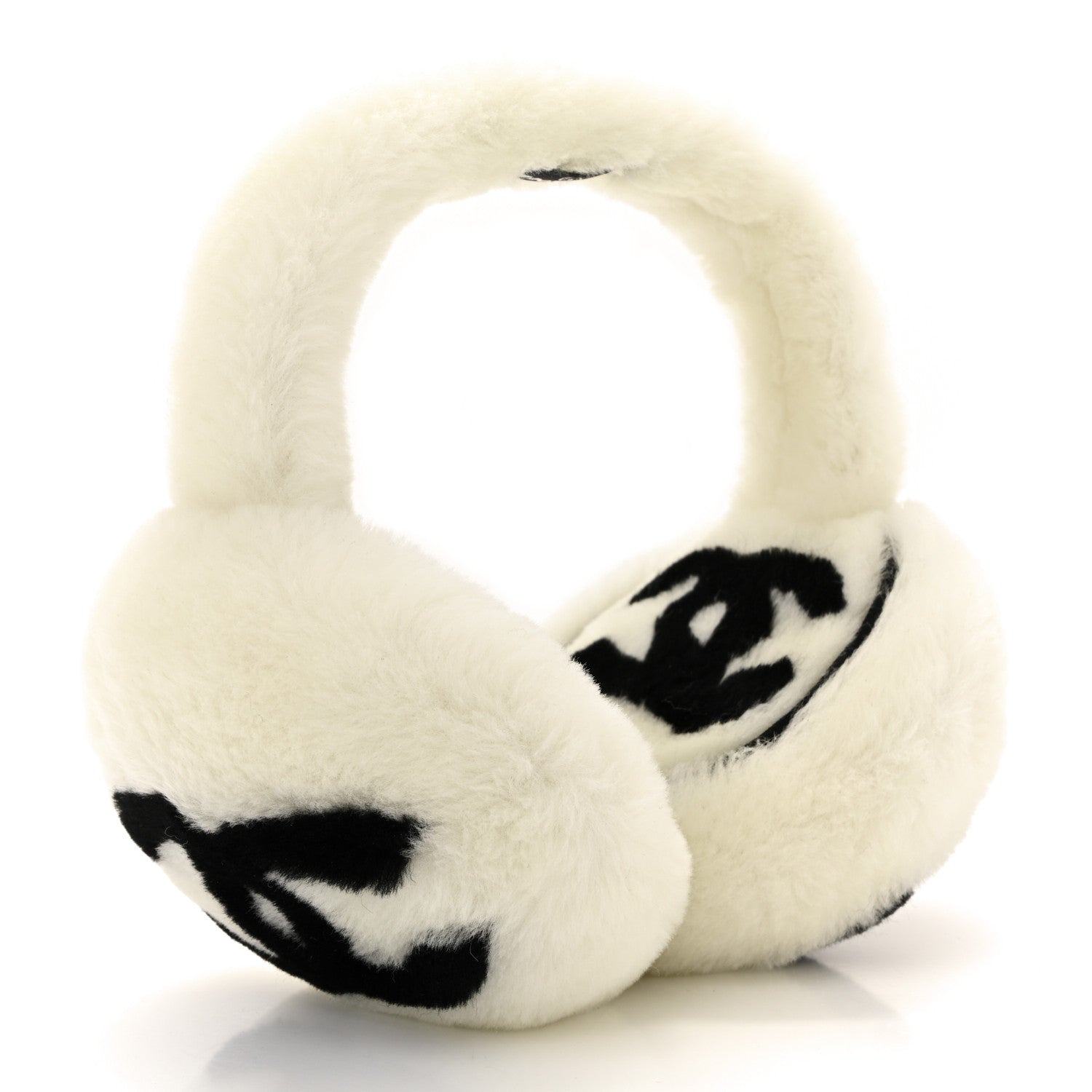 Chanel Shearling CC Bi-Color Ear Muffs White Black