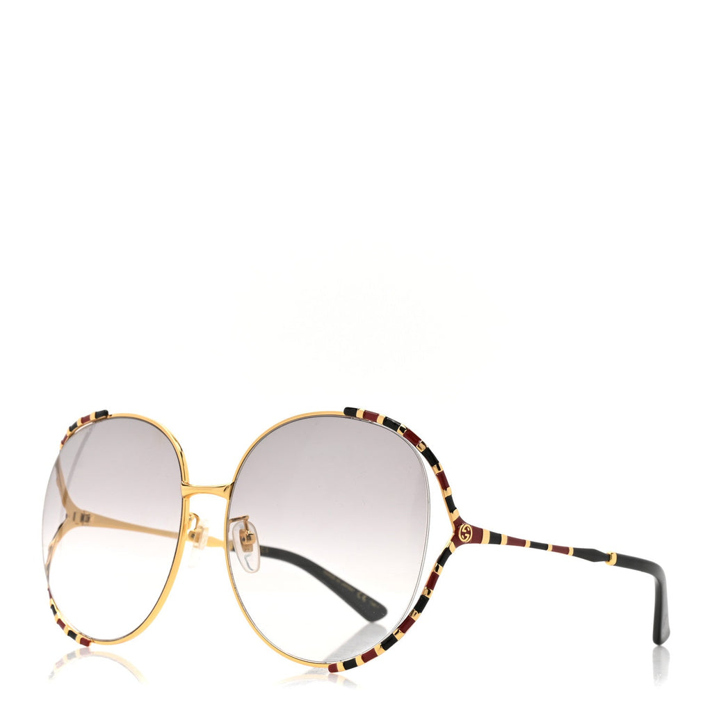 Gucci Metal Round Frame GG0595S Sunglasses Gold Black Red