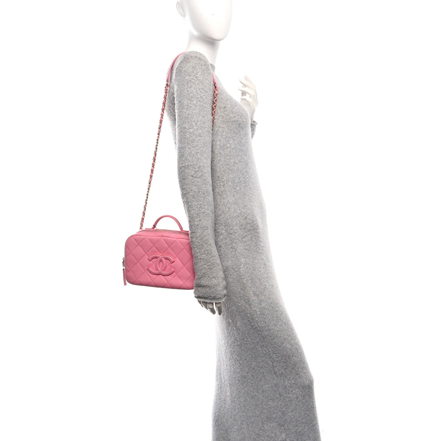 Chanel Caviar Quilted CC Small Top Handle Vanity Case Pink