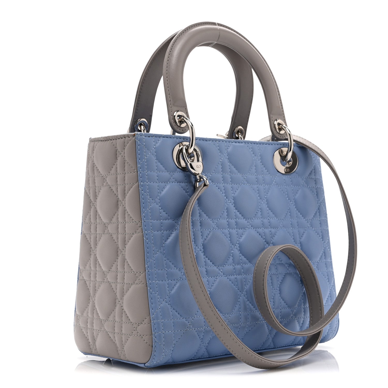 Christian Dior Lambskin Cannage Medium Bi-Color Lady Dior Blue Gray