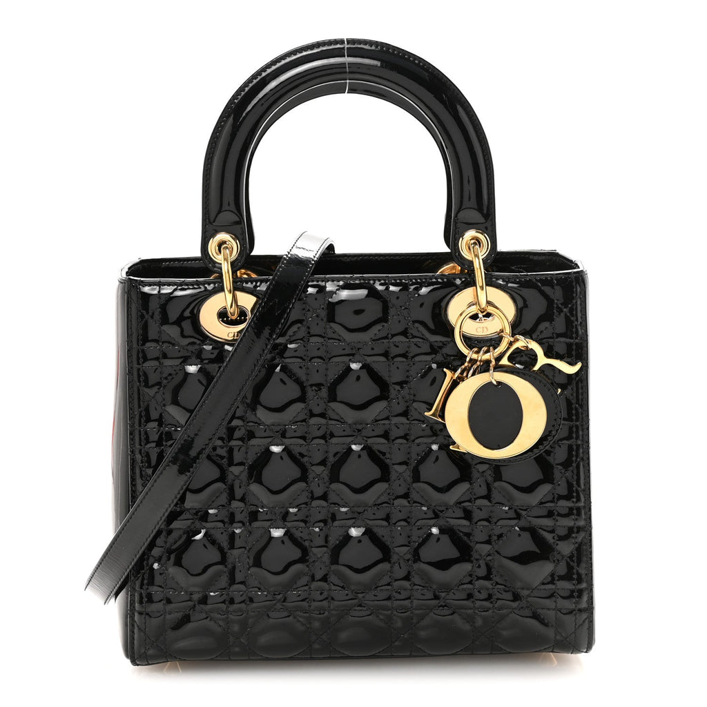 Christian Dior Patent Cannage Medium Lady Dior Black