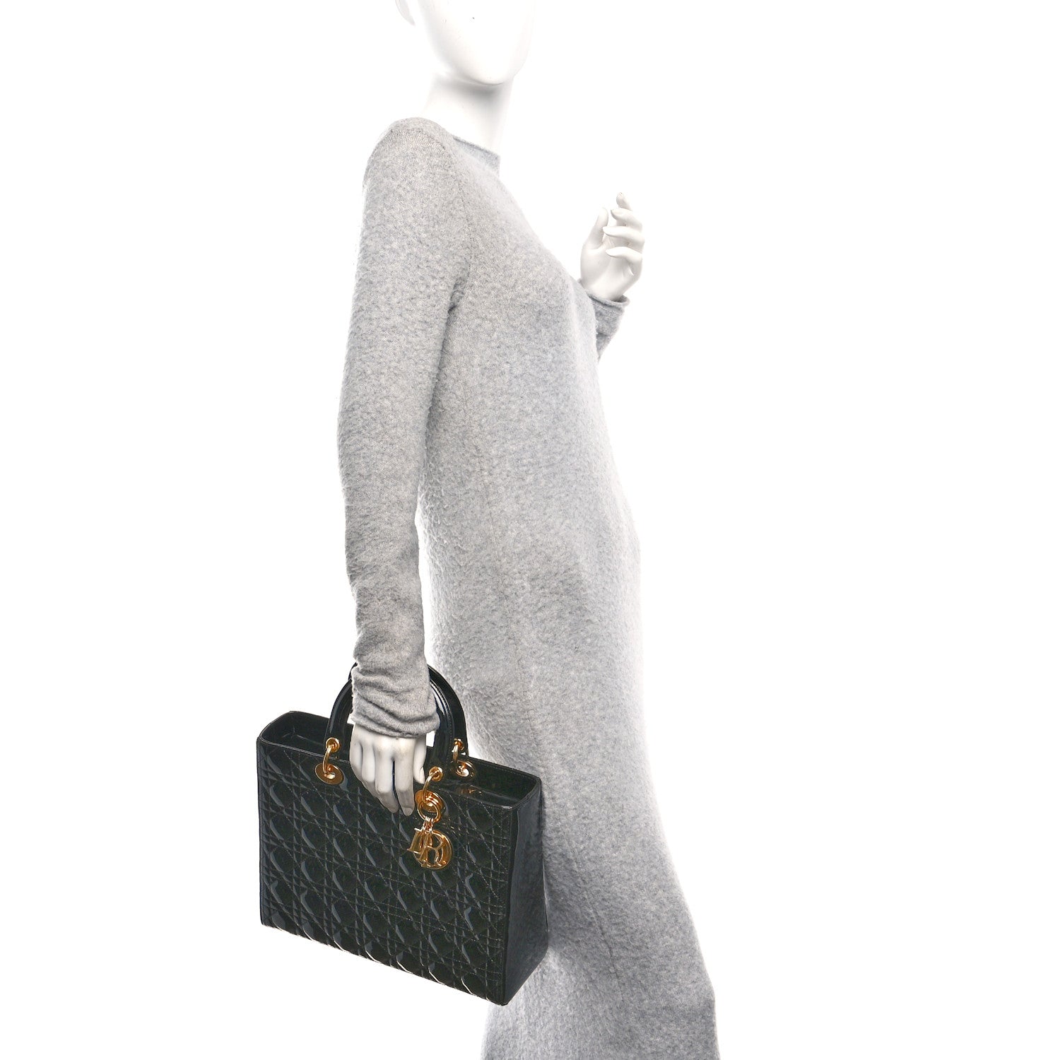 Christian Dior Patent Cannage Large Lady Dior Black