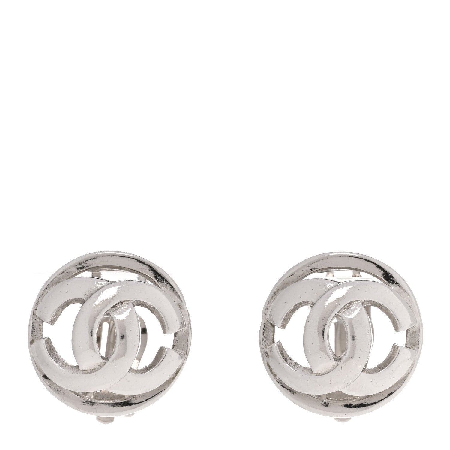 Metal CC Clip On Earrings Silver
