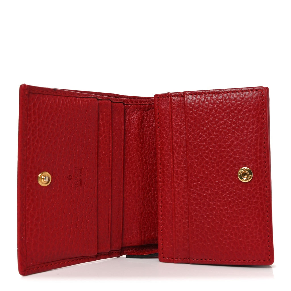 Gucci Pebbled Calfskin GG Marmont Card Case Hibiscus Red