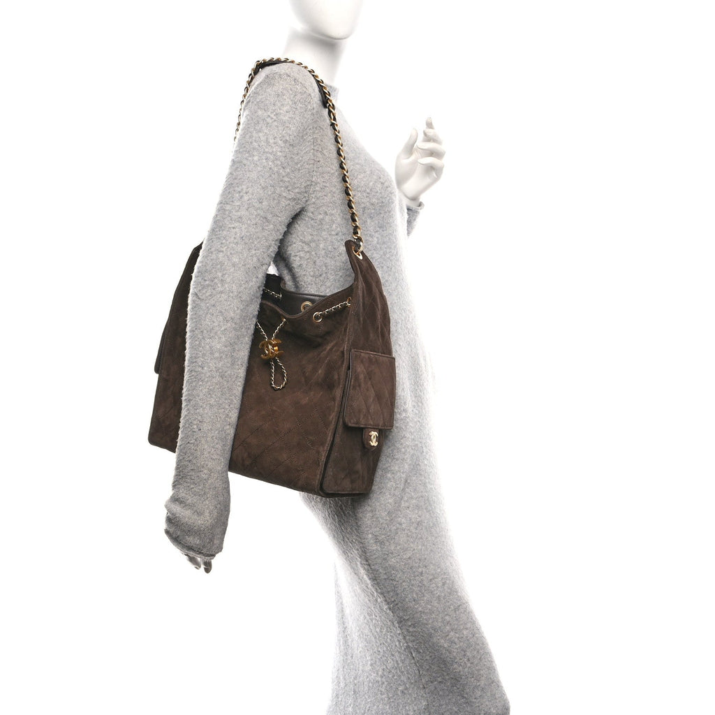 Chanel Suede Quilted Medium Chanel 25 Handbag Dark Brown