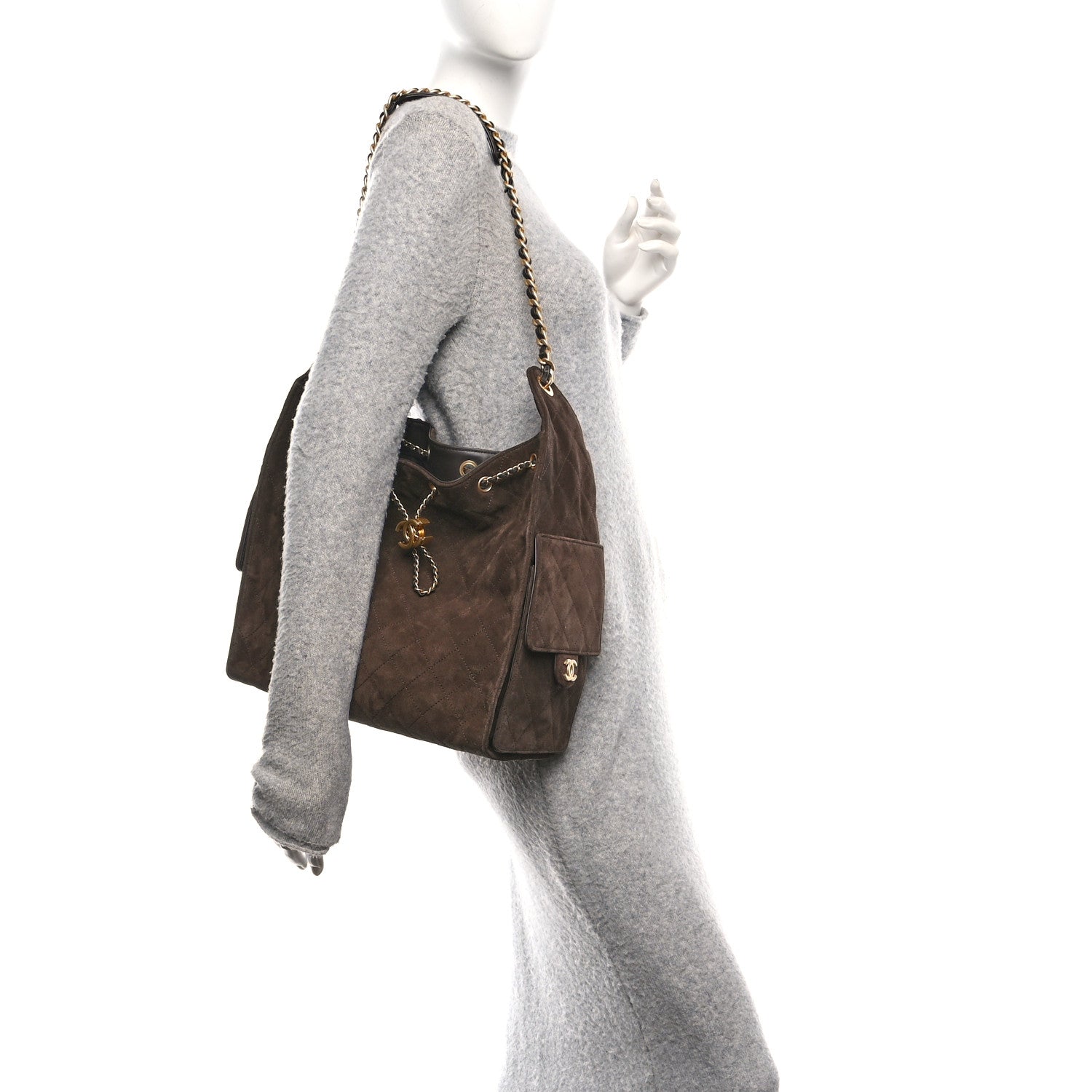 Chanel Suede Quilted Medium Chanel 25 Handbag Dark Brown