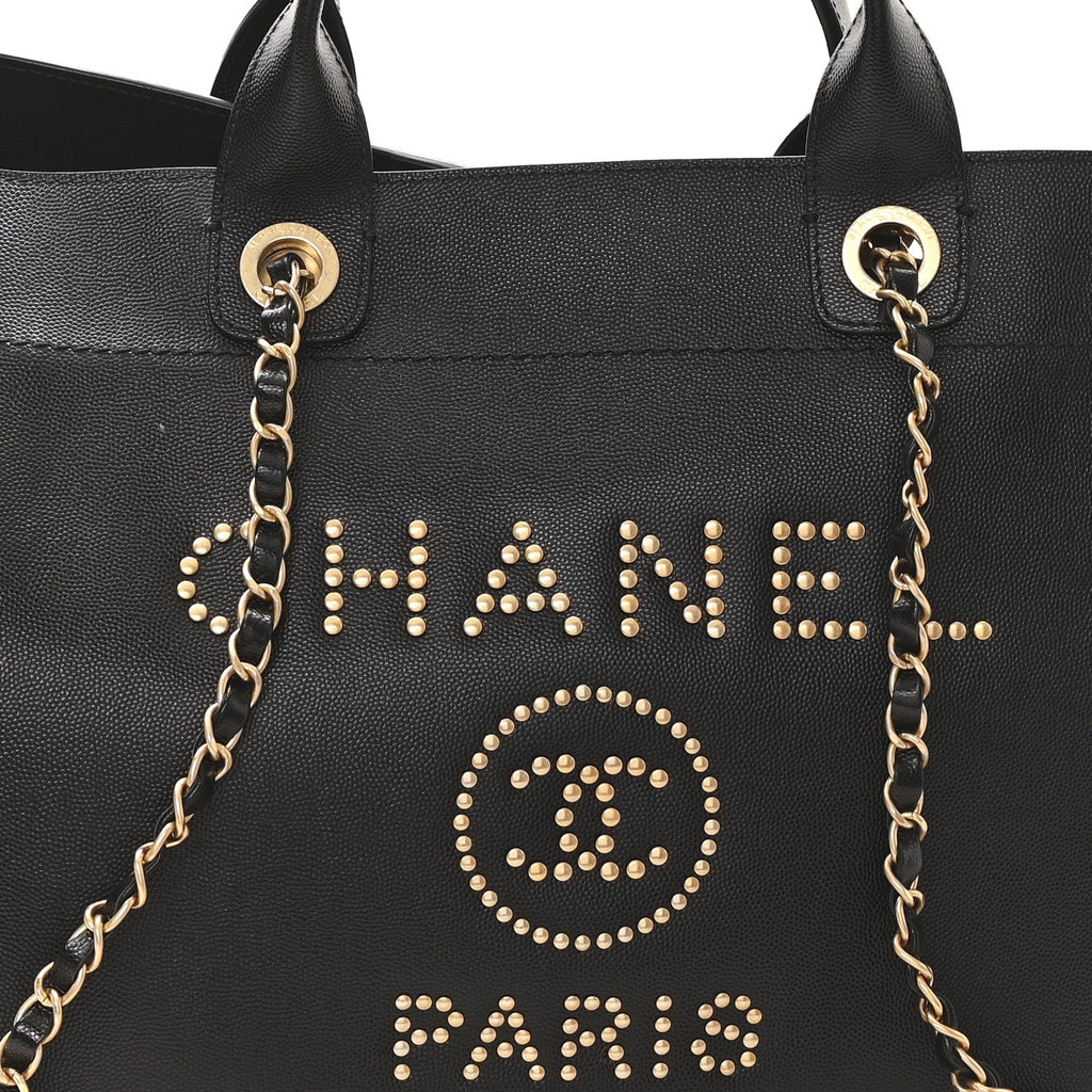 Chanel Caviar Medium Studded Deauville Tote Black