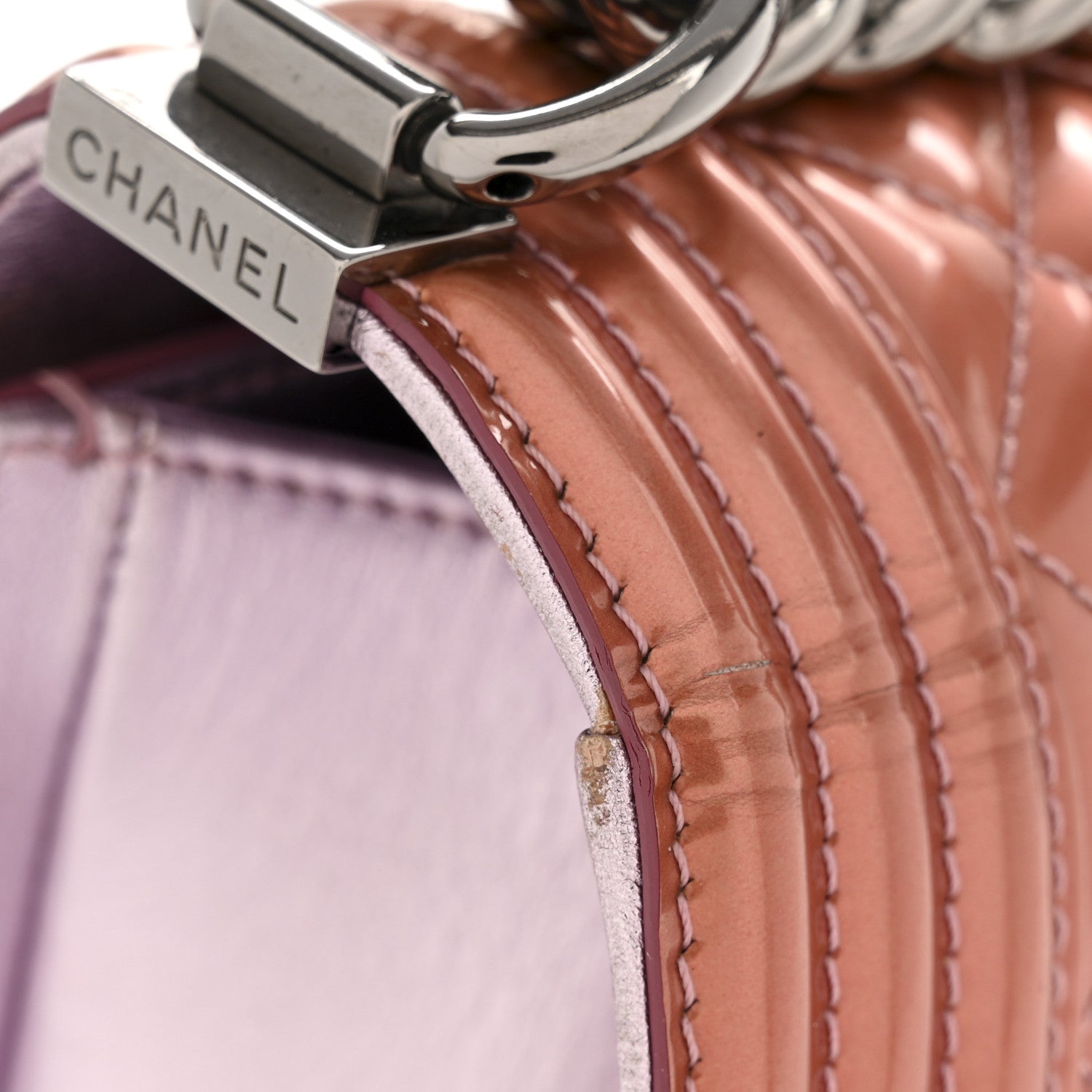 Chanel Metallic Patent Calfskin Quilted Medium Boy Flap Light Pink