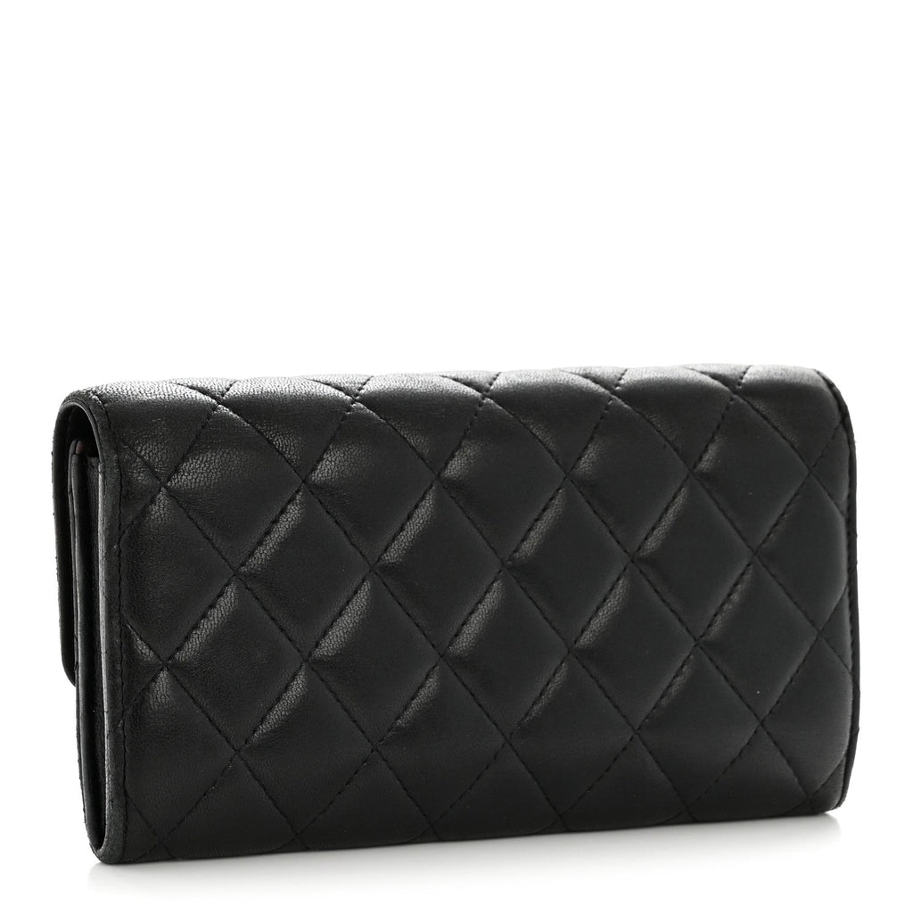 Lambskin Quilted Large Gusset Flap Wallet Black