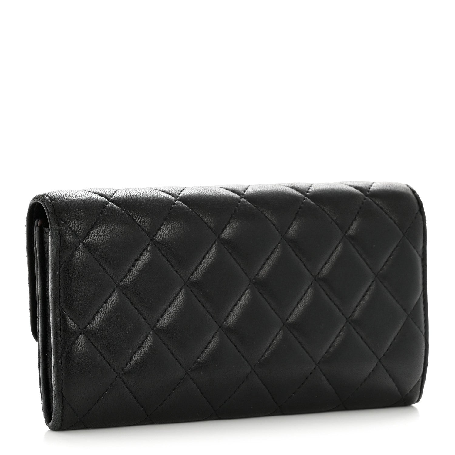 Lambskin Quilted Large Gusset Flap Wallet Black