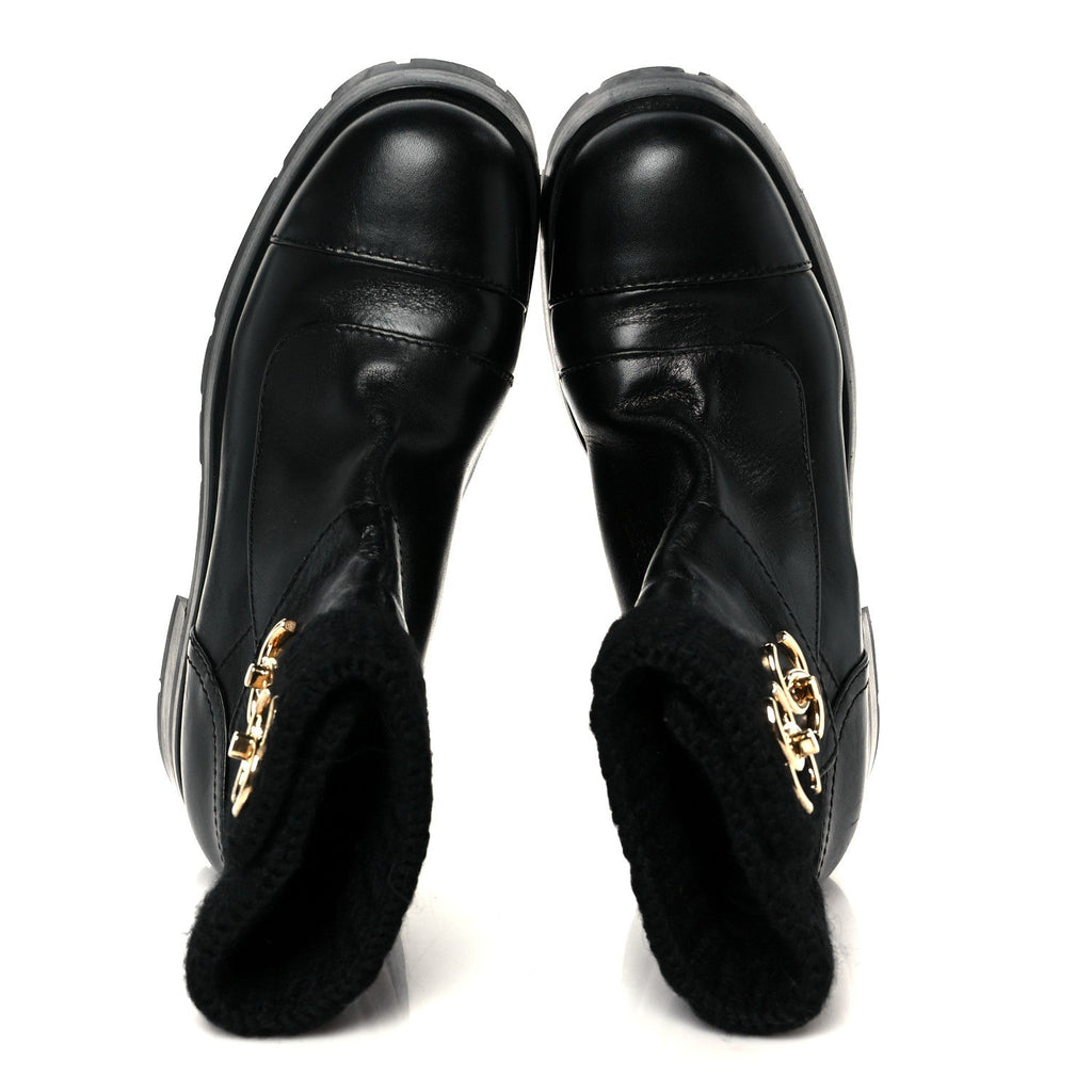 Calfskin Knit CC Short Boots 38 Black