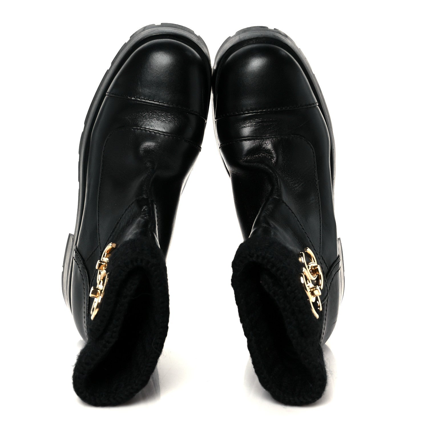 Calfskin Knit CC Short Boots 38 Black