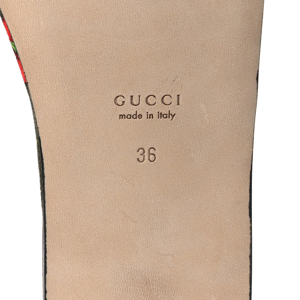 Gucci Canvas Flora Floral Horsebit Slide Sandals 36 Green