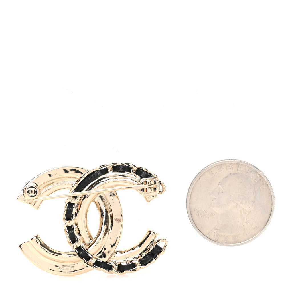 Lambskin Pearl Crystal Quilted CC Brooch Golden Pearly White Black