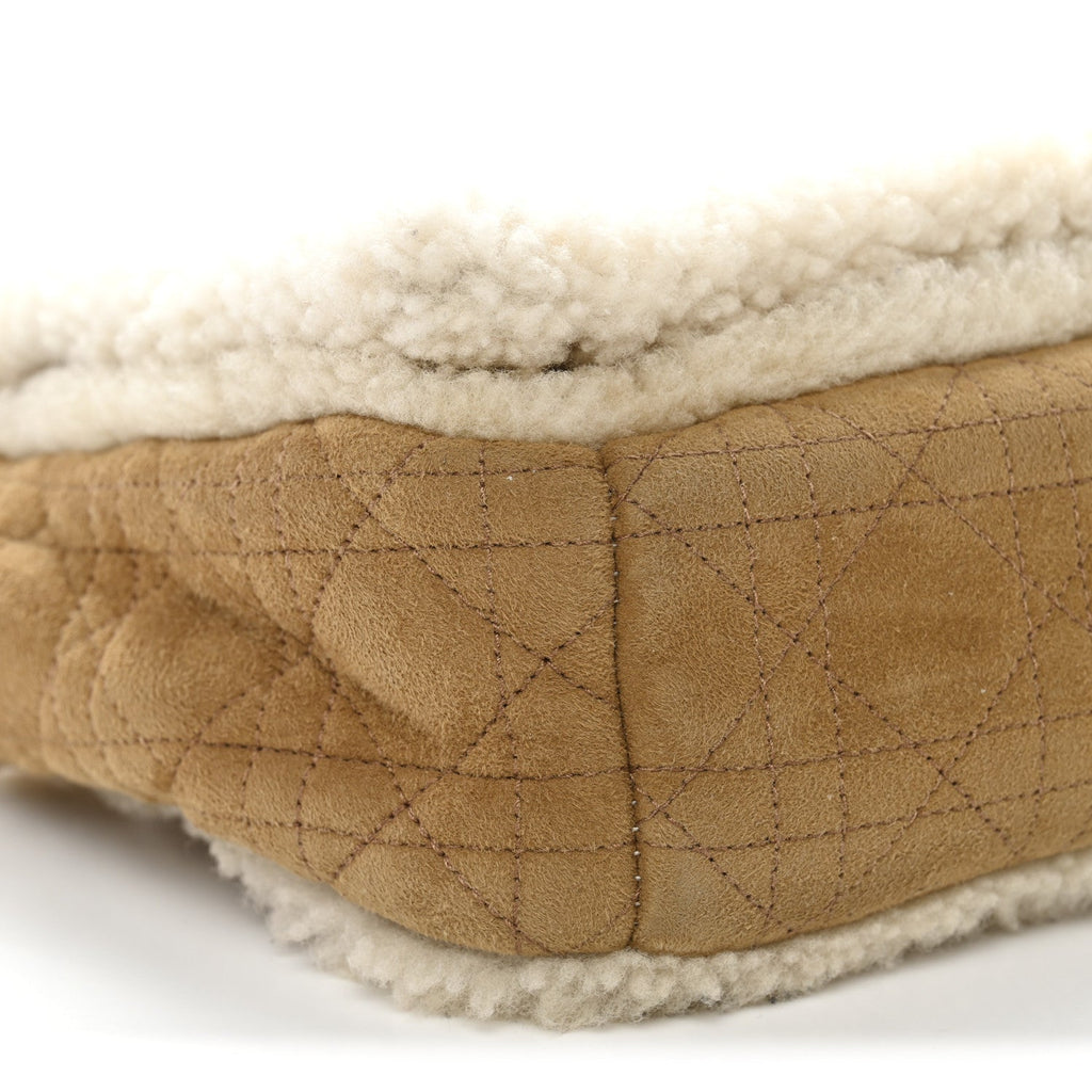 Christian Dior Shearling Cannage Large Caro Bag Camel