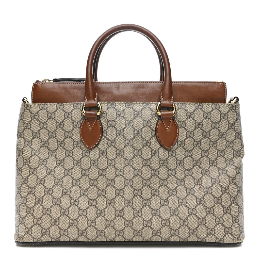 Gucci GG Supreme Monogram Small Zip Top Tote Beige Tuscany