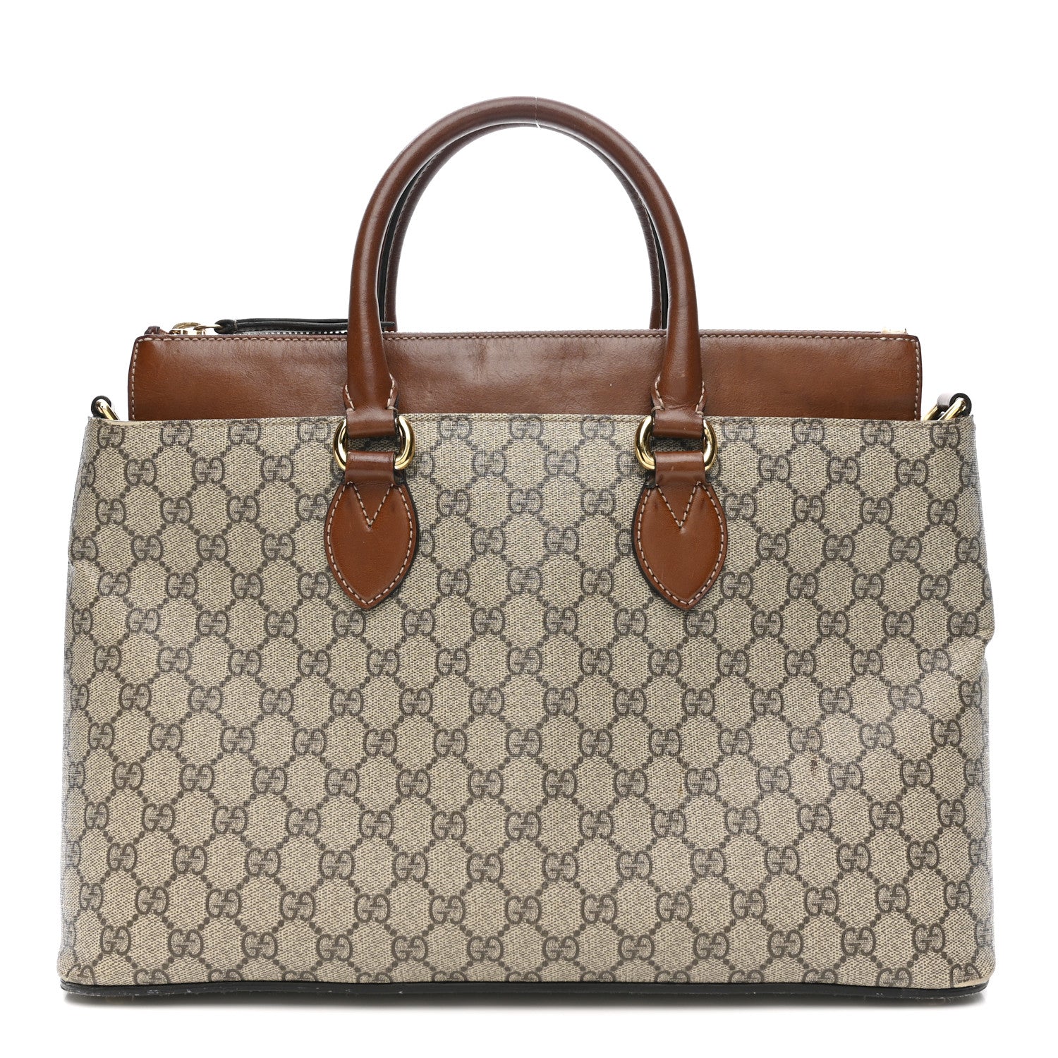 Gucci GG Supreme Monogram Small Zip Top Tote Beige Tuscany