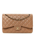Chanel Lambskin Quilted Jumbo Double Flap Dark Beige