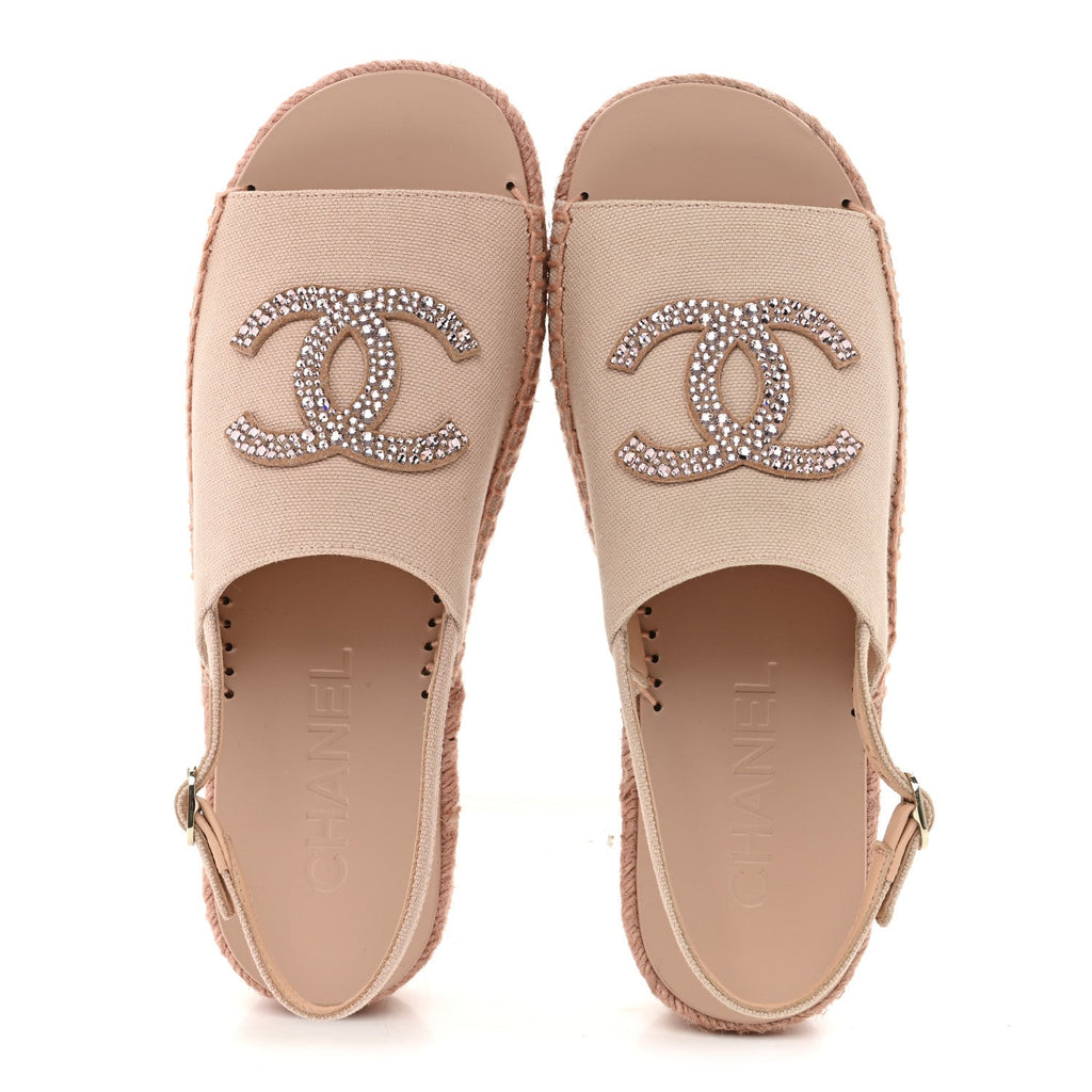 Canvas Strass CC Espadrille Slingback Sandals 38 Pink